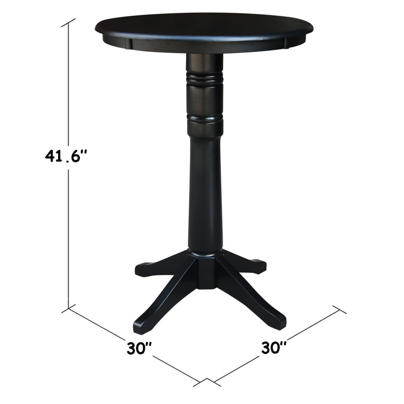 Craighead Bar Height Solid Wood Pedestal Dining Table, 41.9" H x 30" L x 30" W, Black