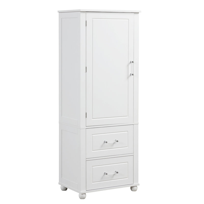 Tall Bathroom Storage Cabinet, Freestanding Storage Cabinet With Two Drawers And Adjustable Shelf, MDF Board With Painted Finish
