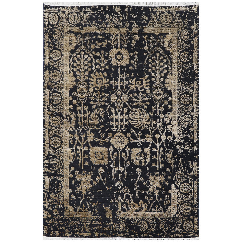 One-of-a-Kind Rectangle 4' x 6' in Denim/Brown