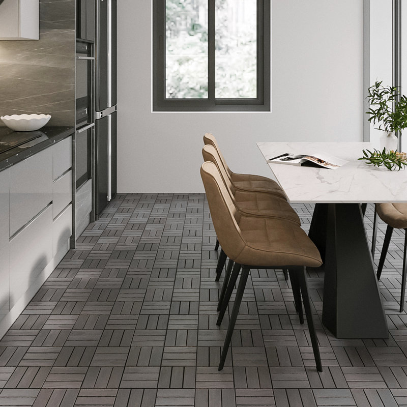 20 carreaux de terrasse imbriqués à carreaux, plancher de bois franc d'acacia gris clair carré de 12 po x 12 po pour patio, banc, bord de piscine, ...