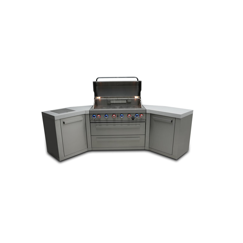 Mont Alpi 6-Burner 115000 BTU 45 Degree Stainless Steel BBQ Island Grill + Side Burner & Storage