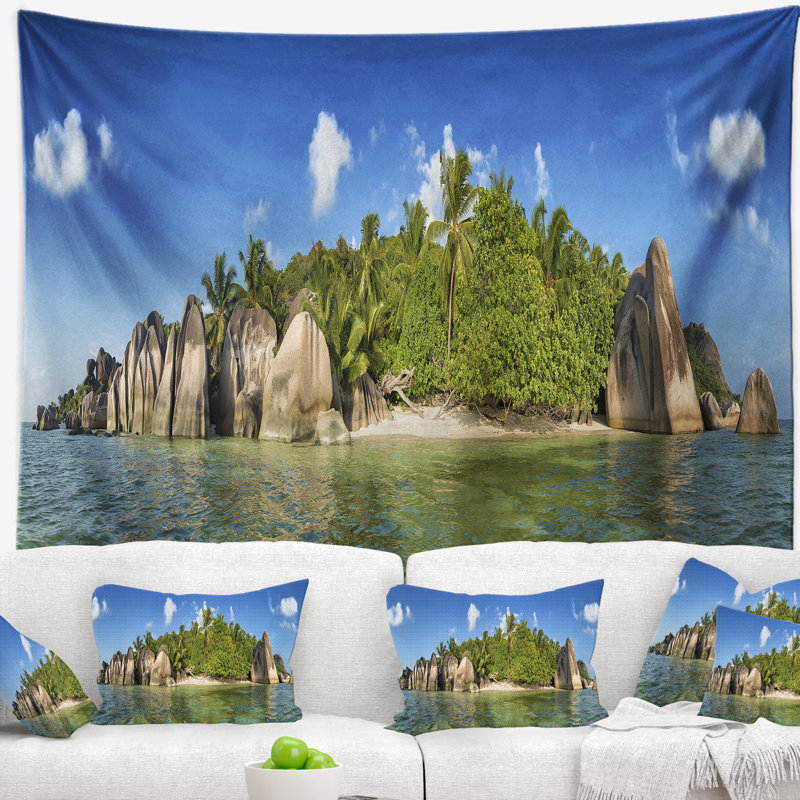 Tapisserie panorama en polyester anse lazio beach seychelles avec accessoires suspendus inclus, H 78 po x l 92 po