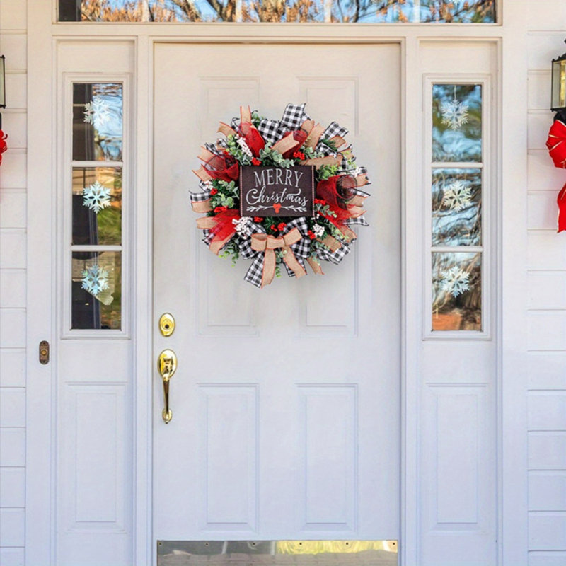 Couronne de Noël de 17,7 pouces pour porte d'entrée, décorations murales, couronne de cerf rouge et noir Buffalo