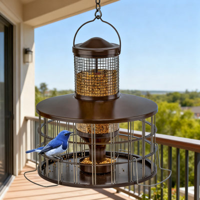 Squirrel Proof Bird Feeder With Adjustable Cage, 3Lb Capacity Clear Tube Feeder, Starling-Proof Design With Flexible Grille Settings For Outdoor Bird Feeding