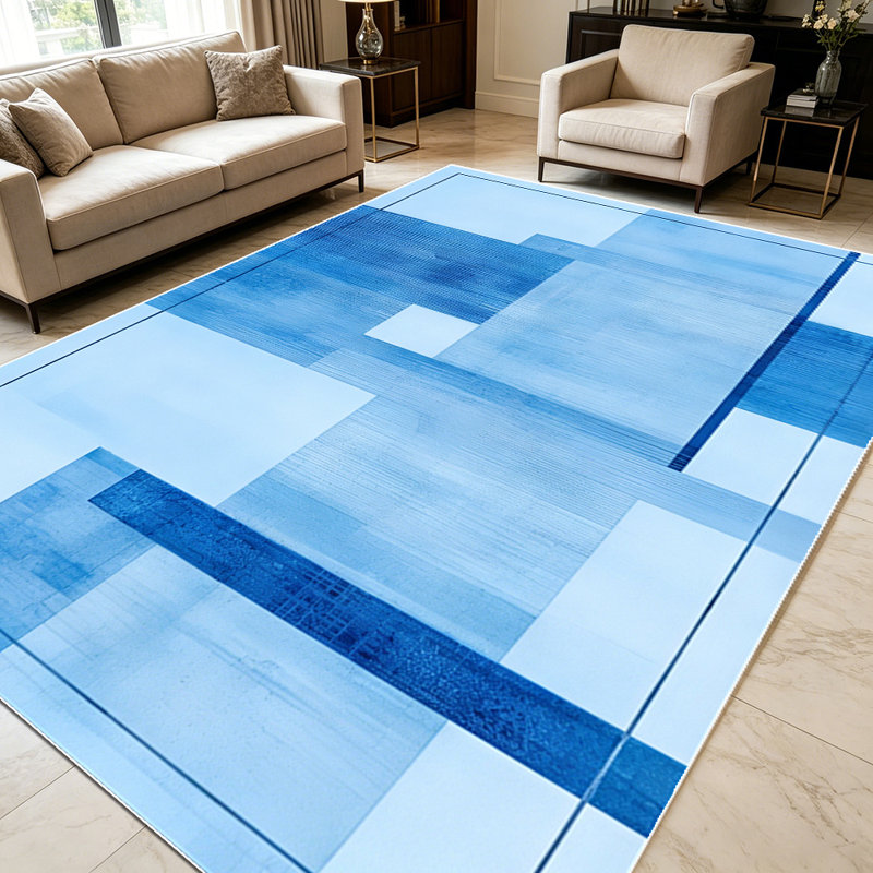1PC Geometric Abstract Blue Block Brushstroke area rugs for Living Room, Soft and Comfortable, Suitable for all seasons, easy-to-maintain, machine washable Indoor floor mat, Under Table Farmhouse suitable for Dining Table, Bedroom, Home Office,