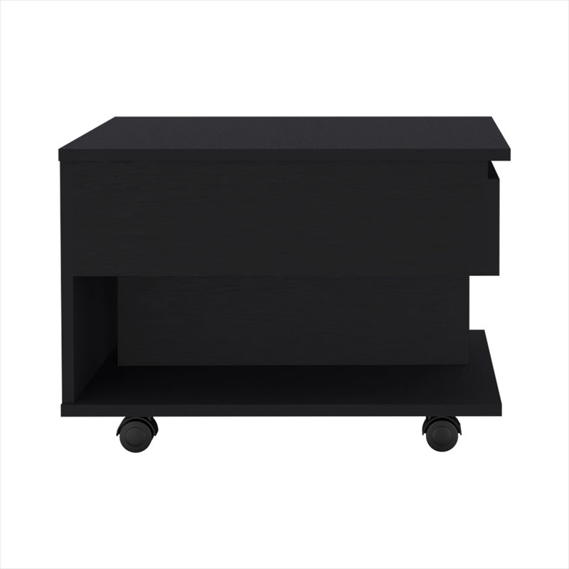 Table basse avec rangement surélevé, bois manufacturé noir, l 21,6 x P 19,6, roulettes verrouillables