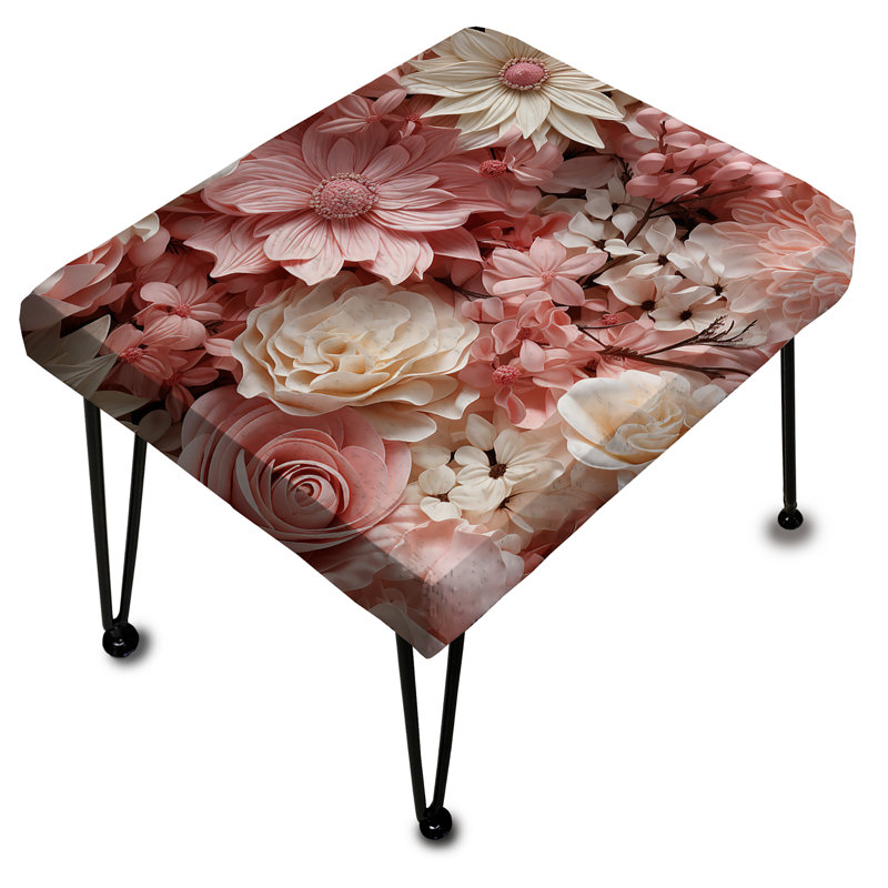 Repose-pieds rose et blanc en dentelle romantique I