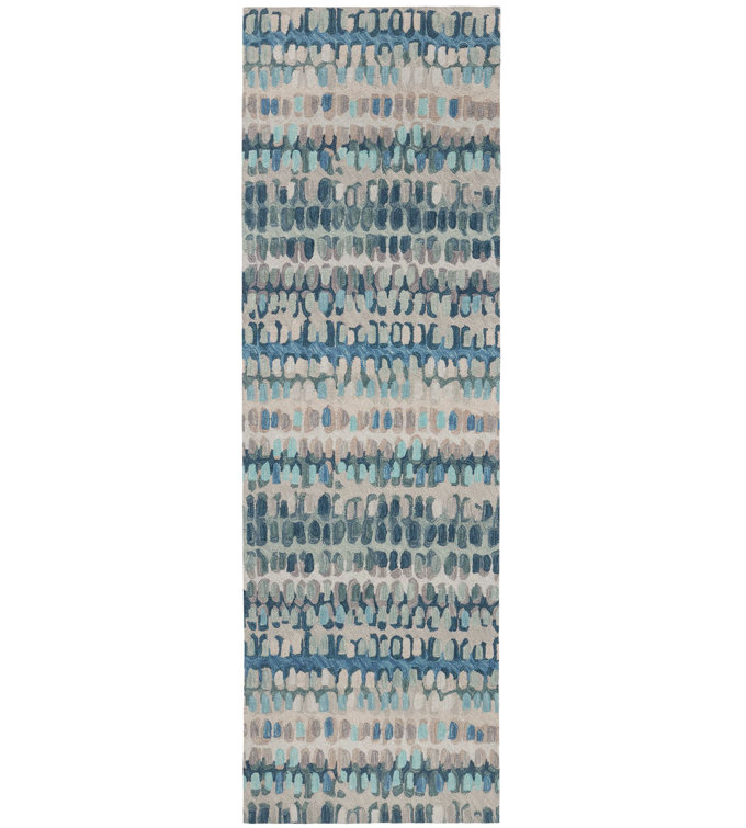 Paint Chip Blue Hand Micro Hooked Wool Rug