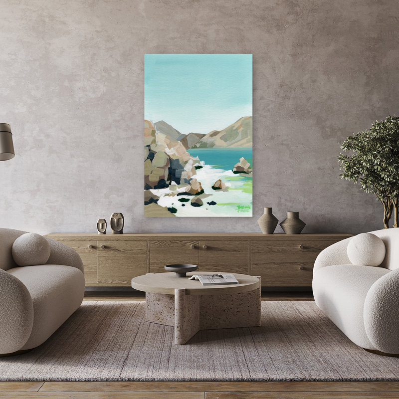 Côte rocheuse - paysages côtiers océan, art bleu gris, H 48 po x l 32 po