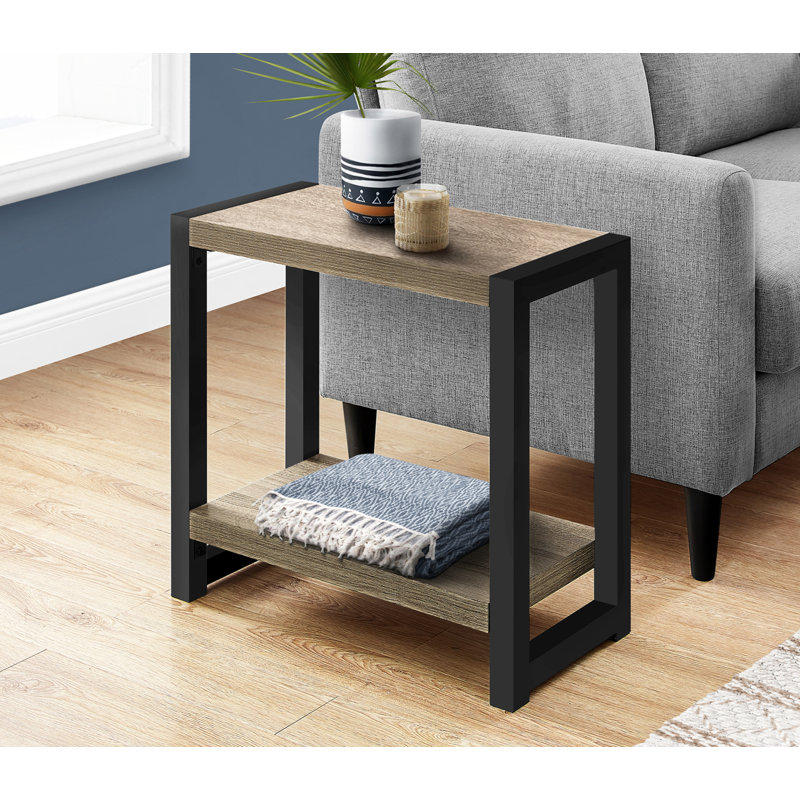 Table d'appoint, côté, bout, étroit, petit, 2 niveaux, stratifié brun, métal noir, contemporain, moderne, Taupe