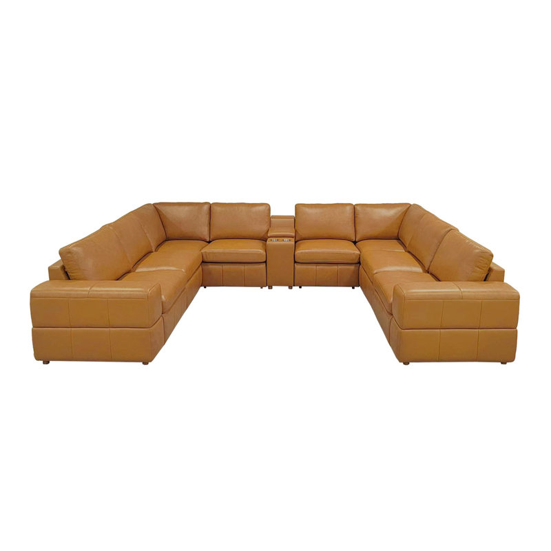 Canapé modulaire à large accoudoirs en cuir assorti, Ginger