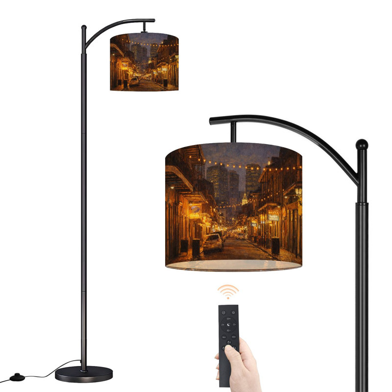 Arc Floor Lamp with Adjustable Lampshade bourbon street new orleans neon citys Standing Lamp 3 Color Temperatures Dimmable Tall Pole Lamp with Foot Switch for Bedroom