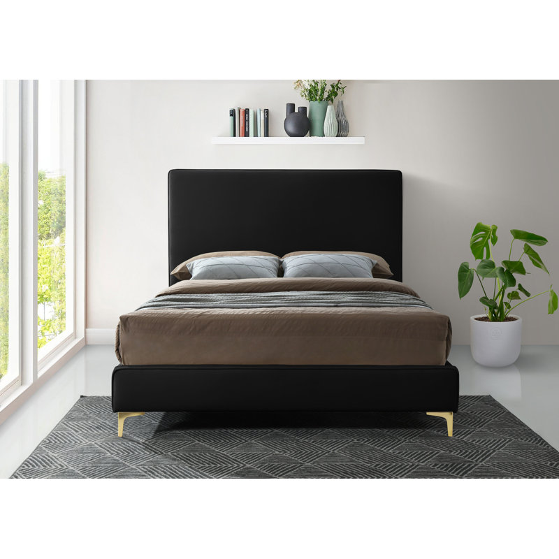 Upholstered Platform Bed, Black Velvet, King
