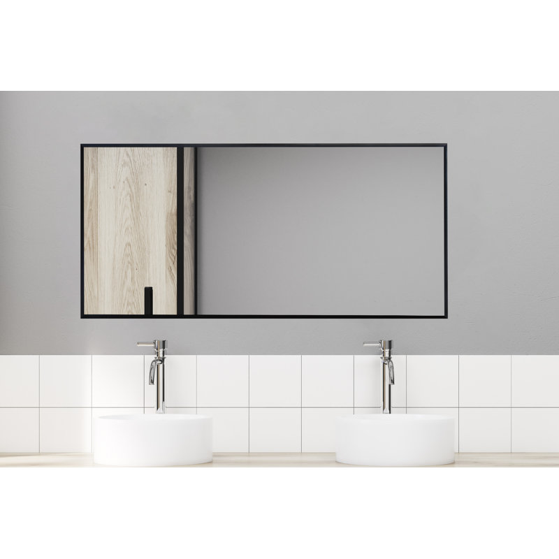Derosier Metal Flat Wall Mirror, 34'' x 73'', Black