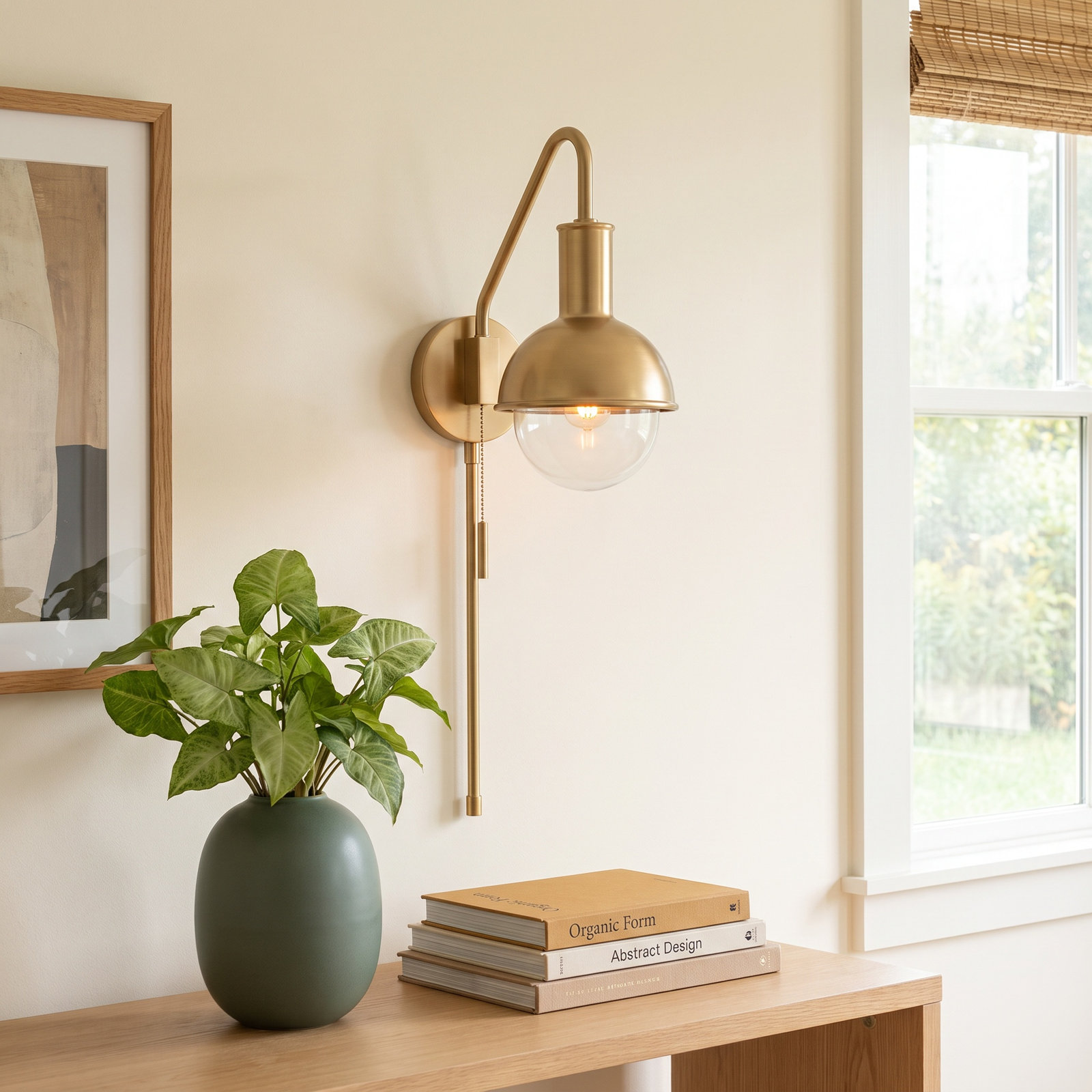 Luke Single Light Dimmable Plug-in Armed Sconce, Aged brass