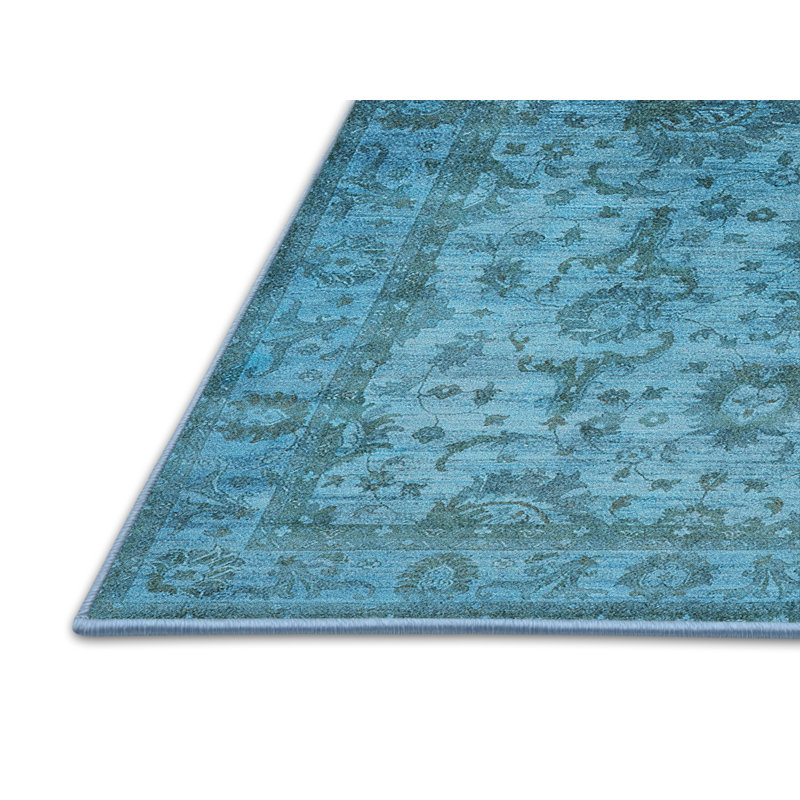 Tapis bleu sarcelle à motif oriental, Rectangle 5 pi x 7 pi