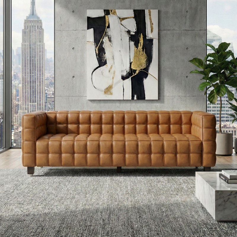 Faux Leather Square Arms Sofa, Brown