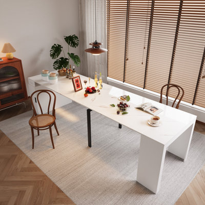 Table de salle à manger extensible 2 en 1 avec prise de courant, table de canapé d'entrée avec armoire cachée, table de conférence de bureau moderne