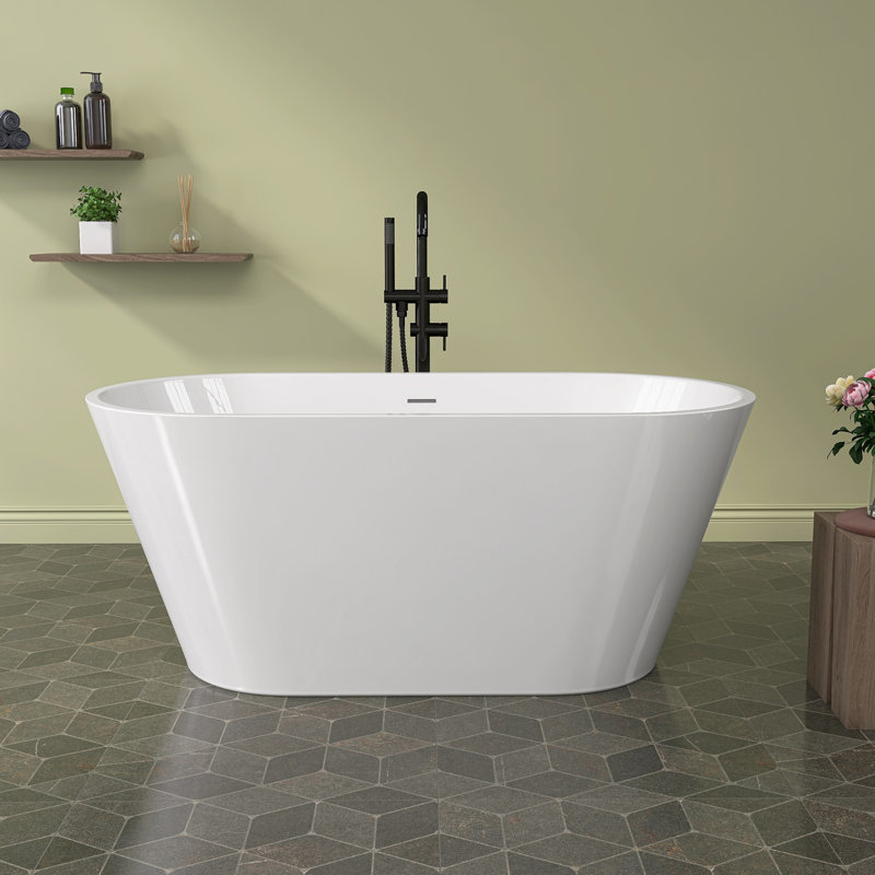Baignoire de trempage autoportante en acrylique blanc brillant de 63 po x 29,5 po