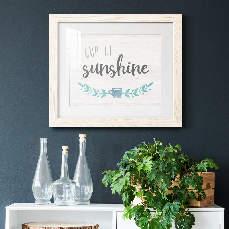 Cup of Sunshine - Art textuel avec cadre photo, H 20 po x l 17 po x P 1,5 po, Cadre blanc