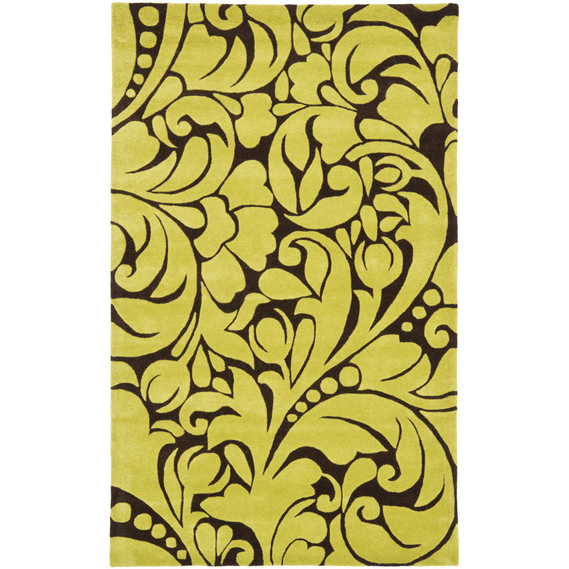 Tapis brun / vert en laine touffeté à la main Twila, Rectangle de 5 pi x 8 pi