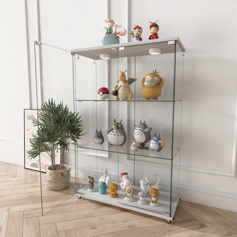 Vitrine moderne en verre avec lumières DEL, armoire antique à assemblage rapide, bibliothèque en verre trempé, Blanc