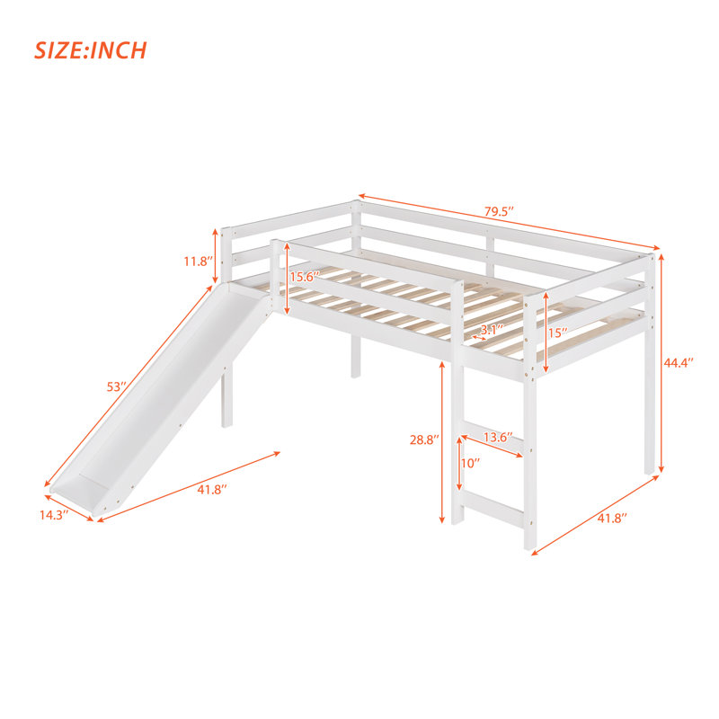 Jacsen Kids Twin Loft Bed, White