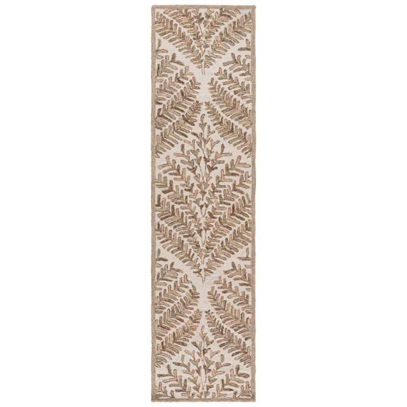 Ikat Handmade Tufted Wool Ivory / Brown Area Rug, Runner 2'3" x 9'