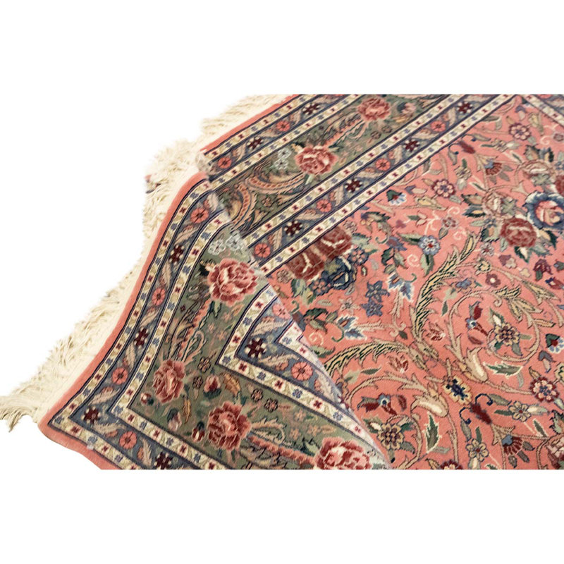 Tapis unique rose / vert / rouge noué à la main de haute qualité
