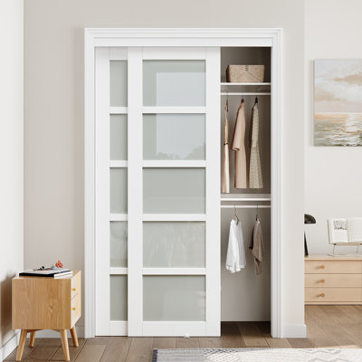 Porte de placard coulissante en verre givré apprêté 48 po x 80 po de hauteur 48 po x 80 po avec quincaillerie d'installation