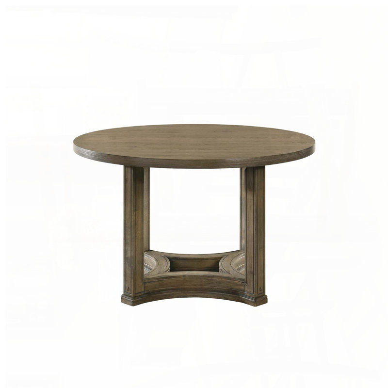 Table de salle à manger ronde à plateau fixe avec finition chêne vieilli