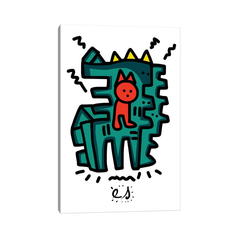 Red Child And Green Monster Friend by Emmanuel Signorino - Wrapped Canvas Print, 66.04 cm H x 45.72 cm W x 3.175 cm D