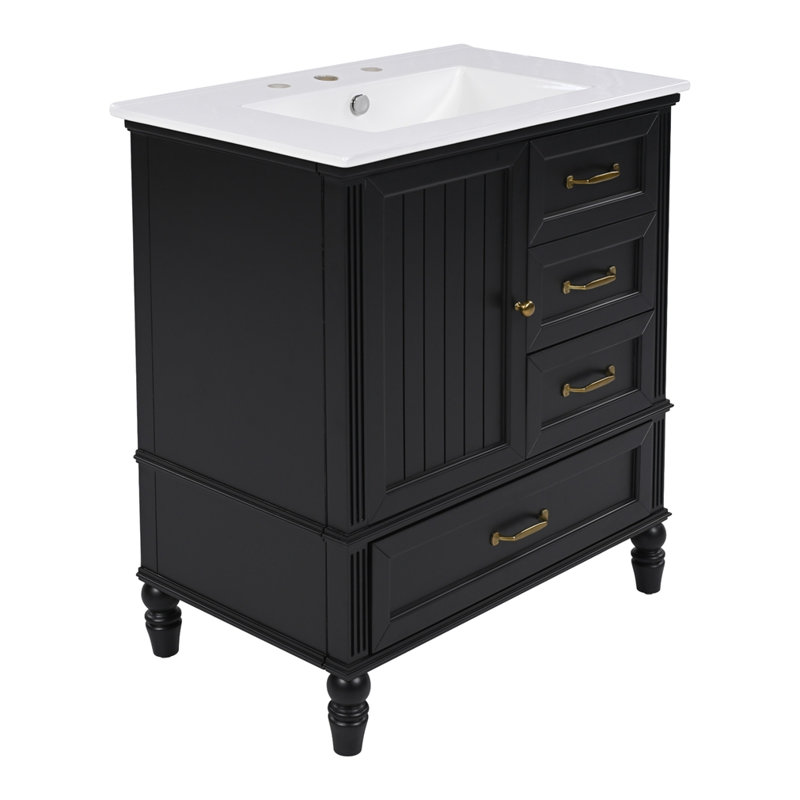 Meuble-lavabo 30 po avec lavabo, Noir, noir, noir, noir