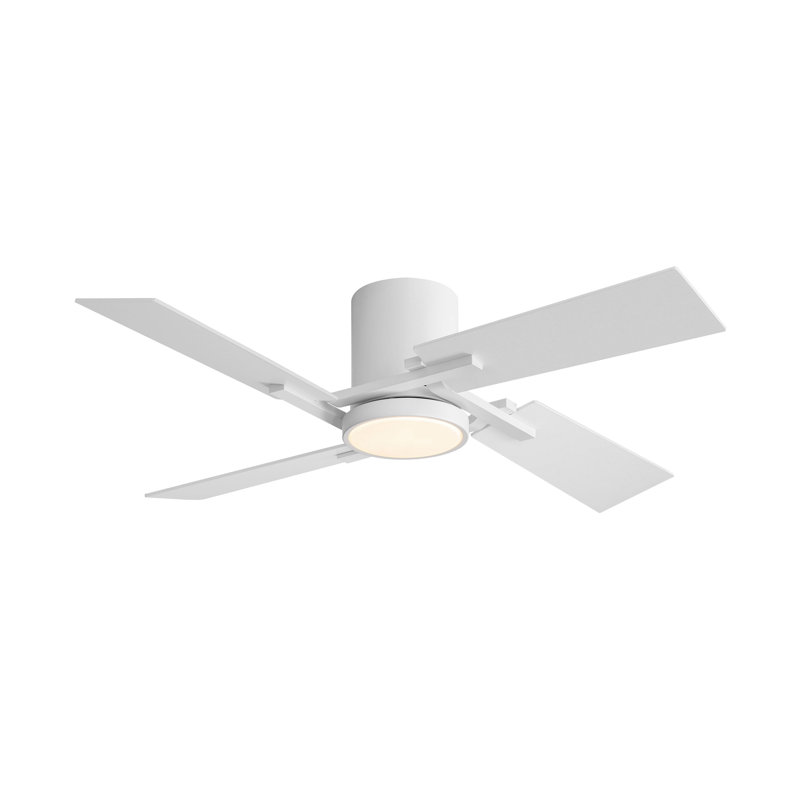 48'' Flush Mount Ceiling Fan with Light 4 Two-colour Blades, Dimmable, 6-Speed Reversible DC Motor Ceiling Fan Remote, White and Wood Grain 