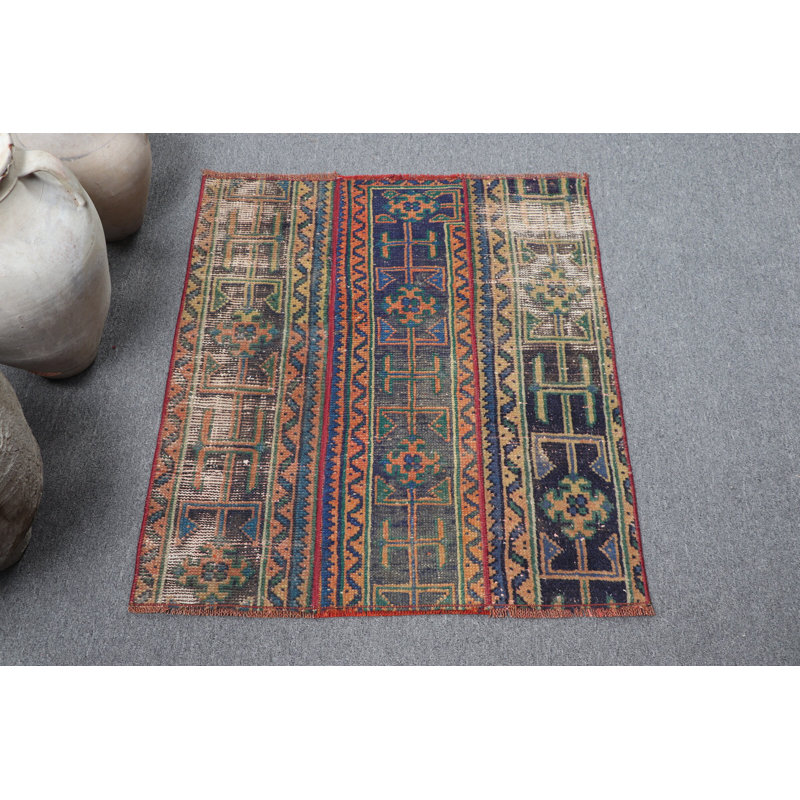 Handcrafted Vintage Turkish Kilim Rug Perfect For Entryway And Small Spaces With Vibrant Colors