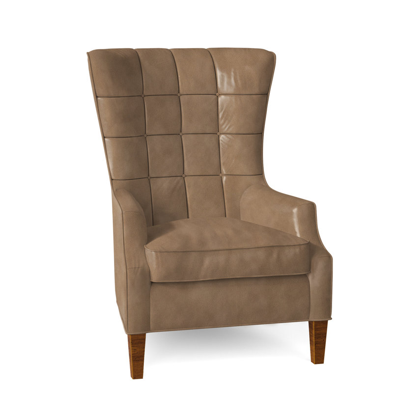 Gallin Leather Tufted Wingback Chair, Aline Light Gray Stonewash Genuine Leather, New Classiques