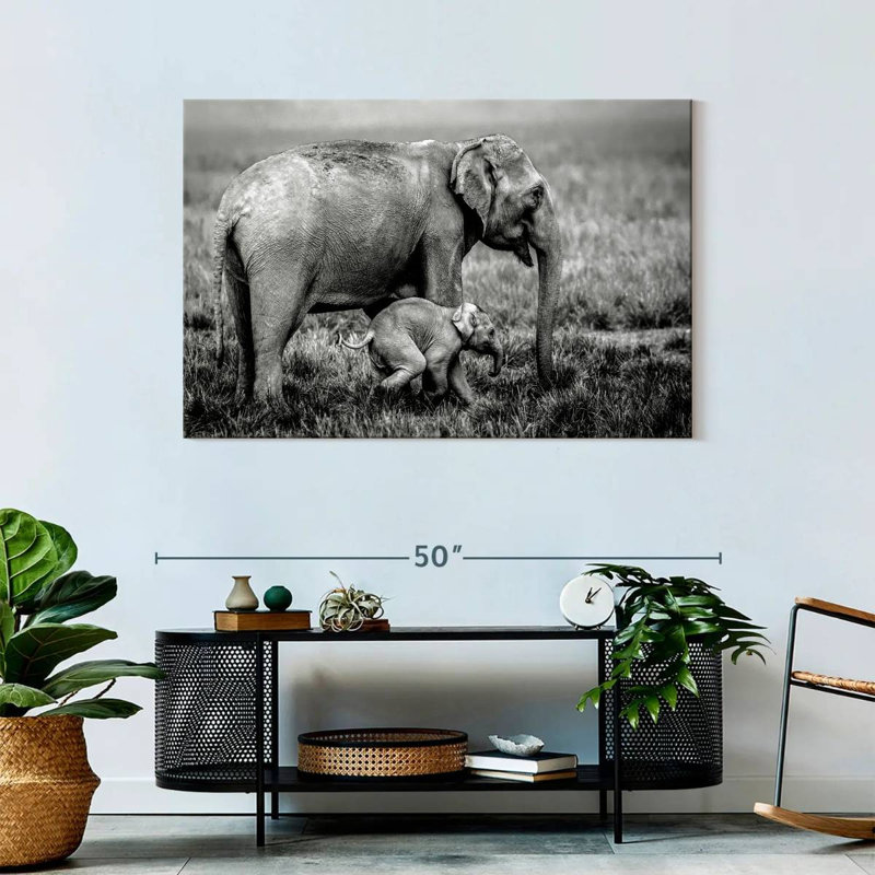 Brampt Elephant And Its Young In Assam, 30" H x 45" W