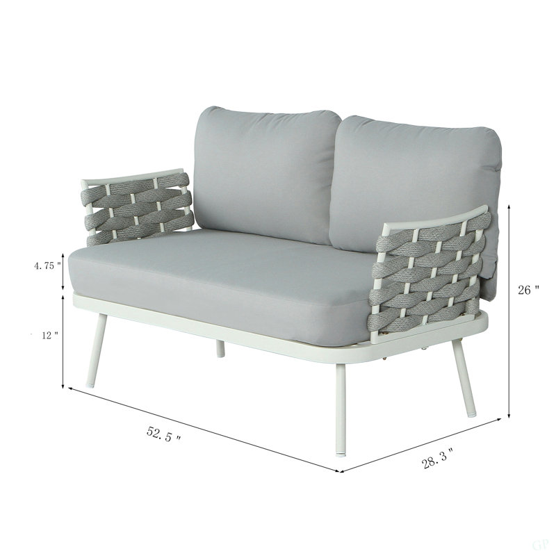 Causeuse et table en acier Mariano, Coussin gris / Cadre blanc