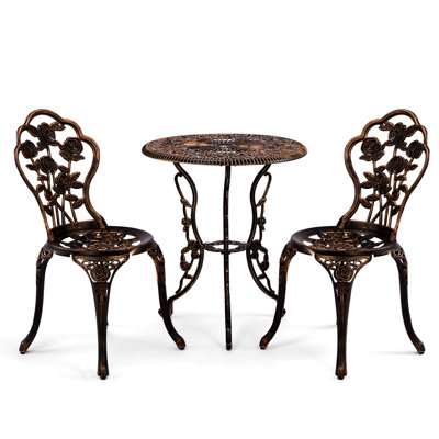 Outdoor 3-Piece Cast Aluminum Rose Bistro Set by Fleur De Lis Living