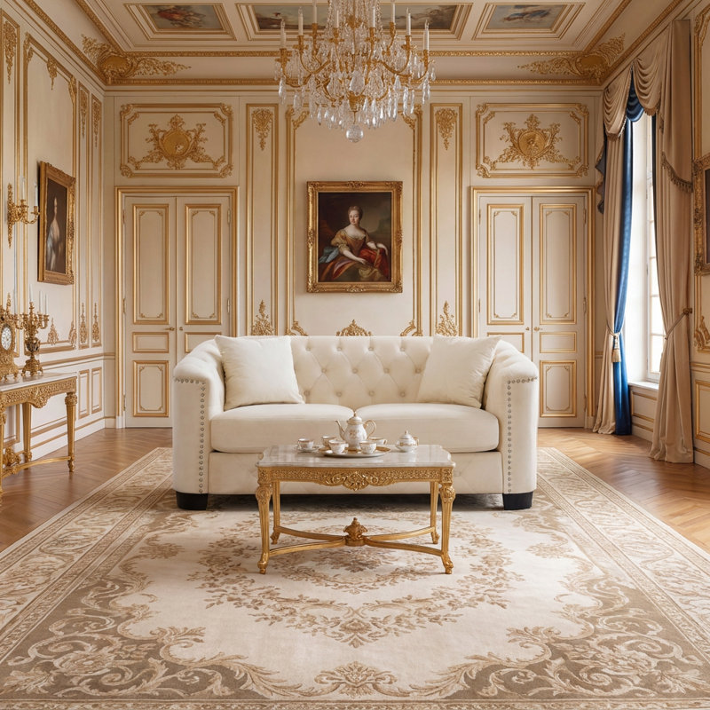 Canapé Chesterfield de 59 pouces avec dossier capitonné, garniture cloutée et structure en bois massif, Beige