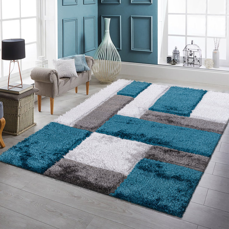 Geometric Shaggy Area Rug, Rectangle 152 x 279 cm