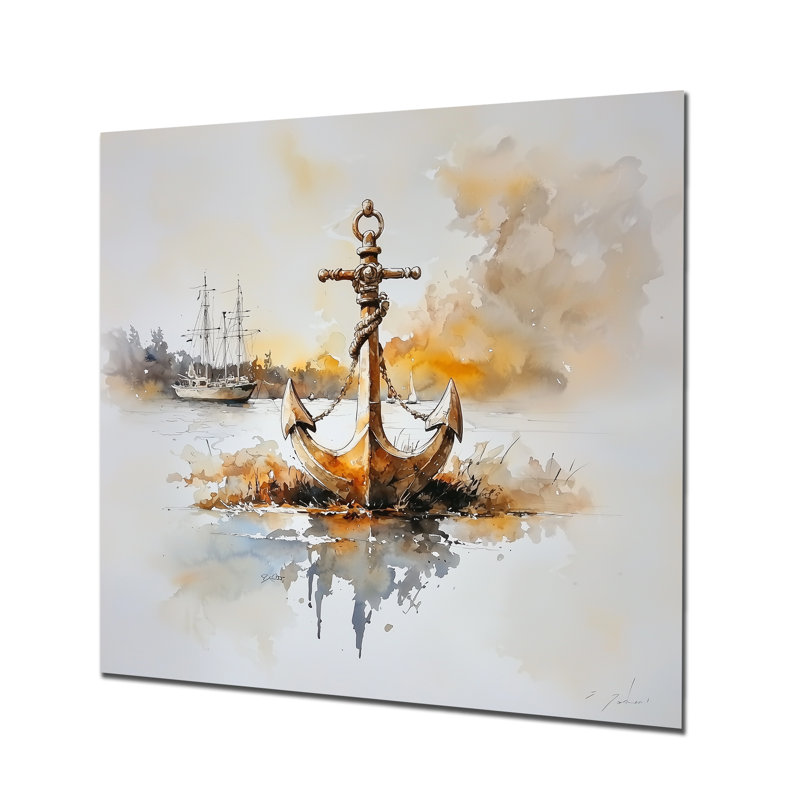 Anchor and Pirate Ships - Décoration murale en métal bord de mer, impression métallique nautique, 16" H x 16" W