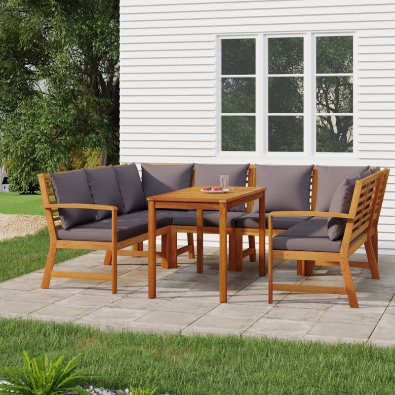 Ensemble de conversation pour 8 personnes avec coussins, Gris foncé