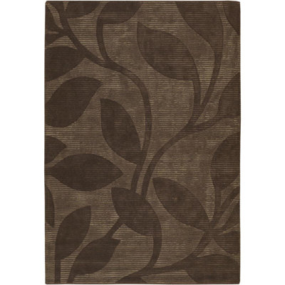 Tapis abstrait en laine et soie artificielle touffetée à la main brun, beige, taupe et ivoire Fye