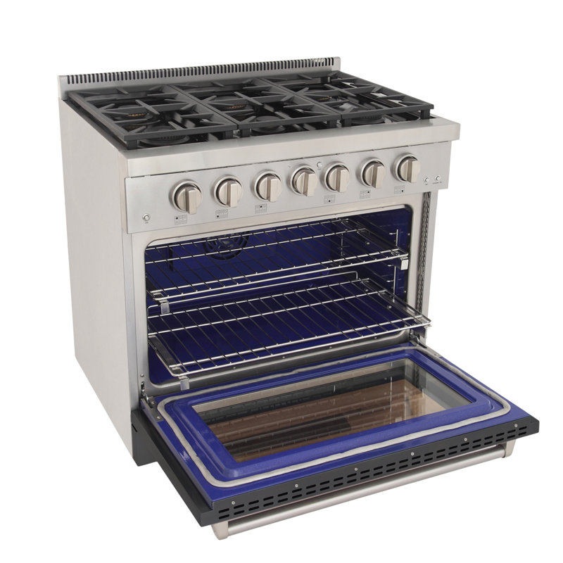 36 in. 5.2 cu. ft. Natural Gas Range and Convection Oven in Black with True Simmer Burners, Liquid Propane, Gray