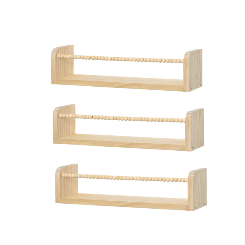 40 cm Wide Wood Shelf for Nursery, Set of 3, Bookshelf for Display, Beige