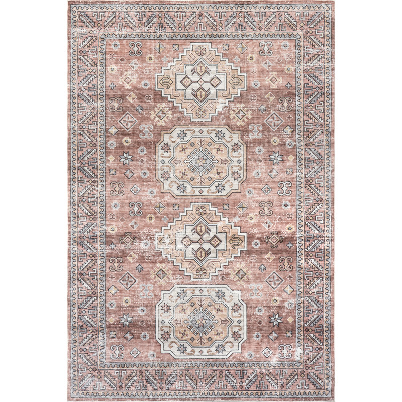 Tindra SpinClean Faded Multi Medallion Machine Washable, Rectangle 4' x 6'