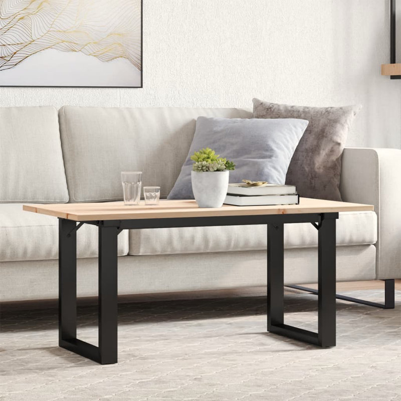 Coffee Table O-Frame Solid Wood Pine And Steel, 45cm H x 90cm W x 40cm D