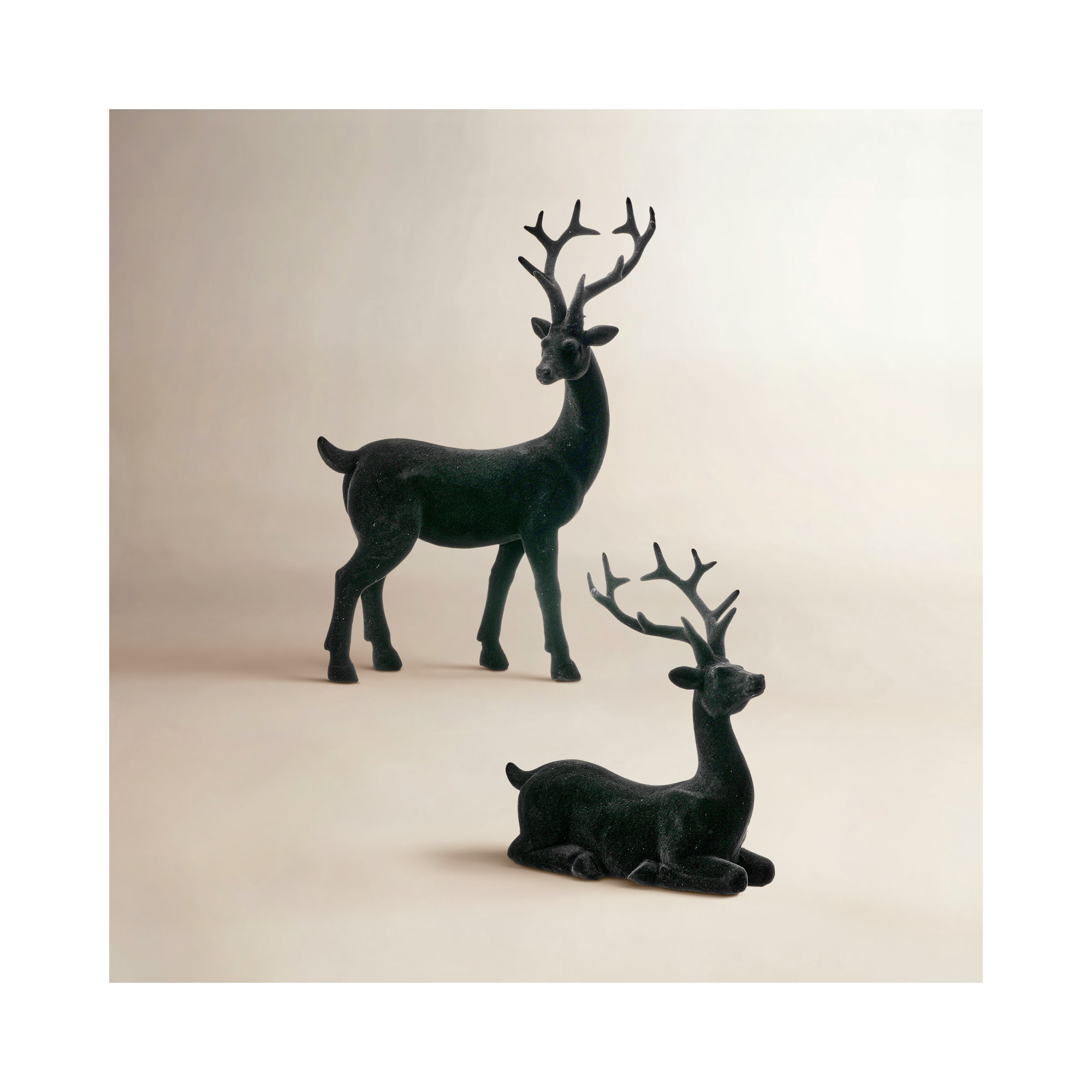 6-9.5" Resin Flocked Deer Set of 2, Black
