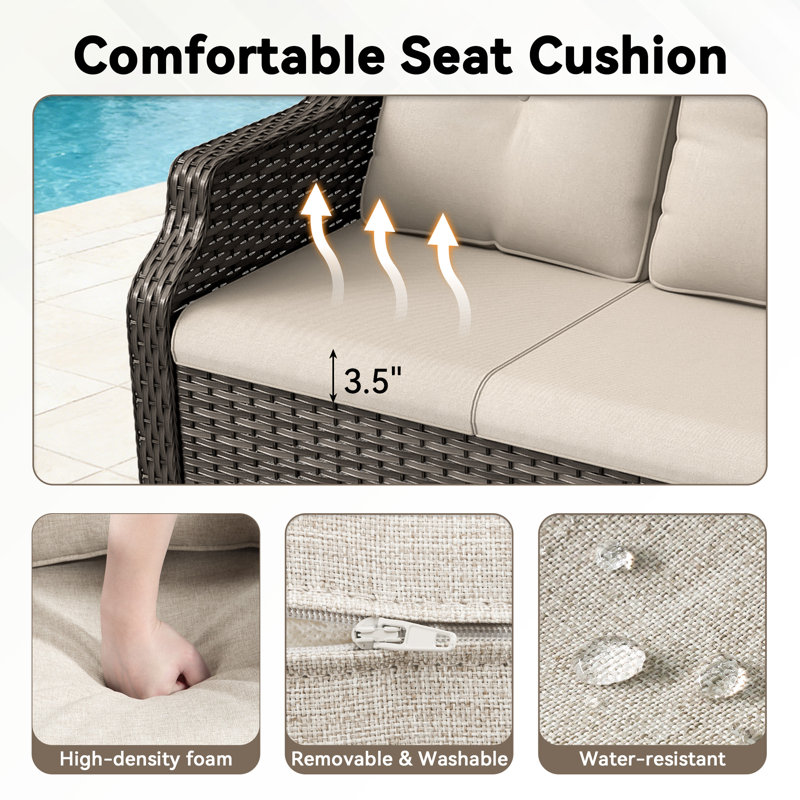 Tomball 50'' Wide Straight Wicker Loveseat with Cushions, Beige